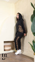 Completo Felpa con Cappuccio e Pantalone "Savana" – Nero e Leopardato