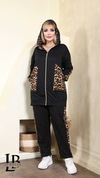 Completo Felpa con Cappuccio e Pantalone "Savana" – Nero e Leopardato