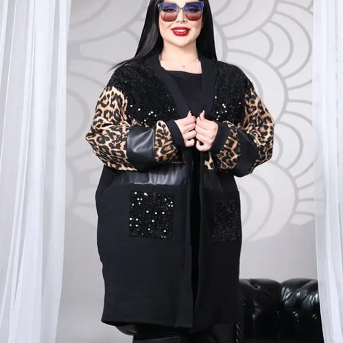 Cardigan Lungo "Jaguar" – Nero e Leopardato