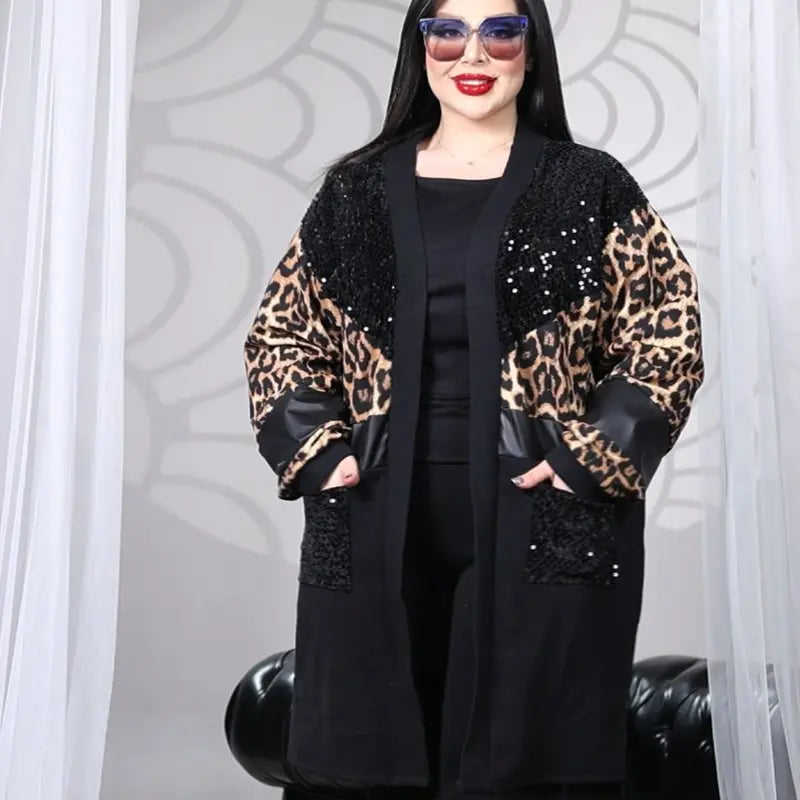 Cardigan Lungo "Jaguar" – Nero e Leopardato